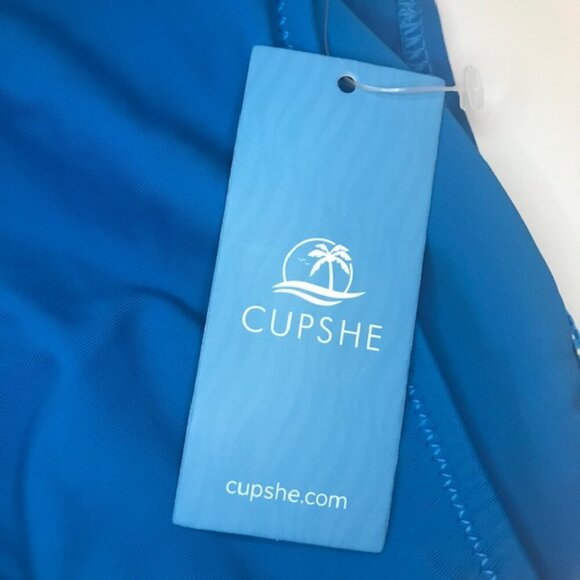 NWT CUPSHE Women's Ruffled One Piece Swimsuit V Neck Lace Up Back Royal Blue XS - Picture 13 of 14